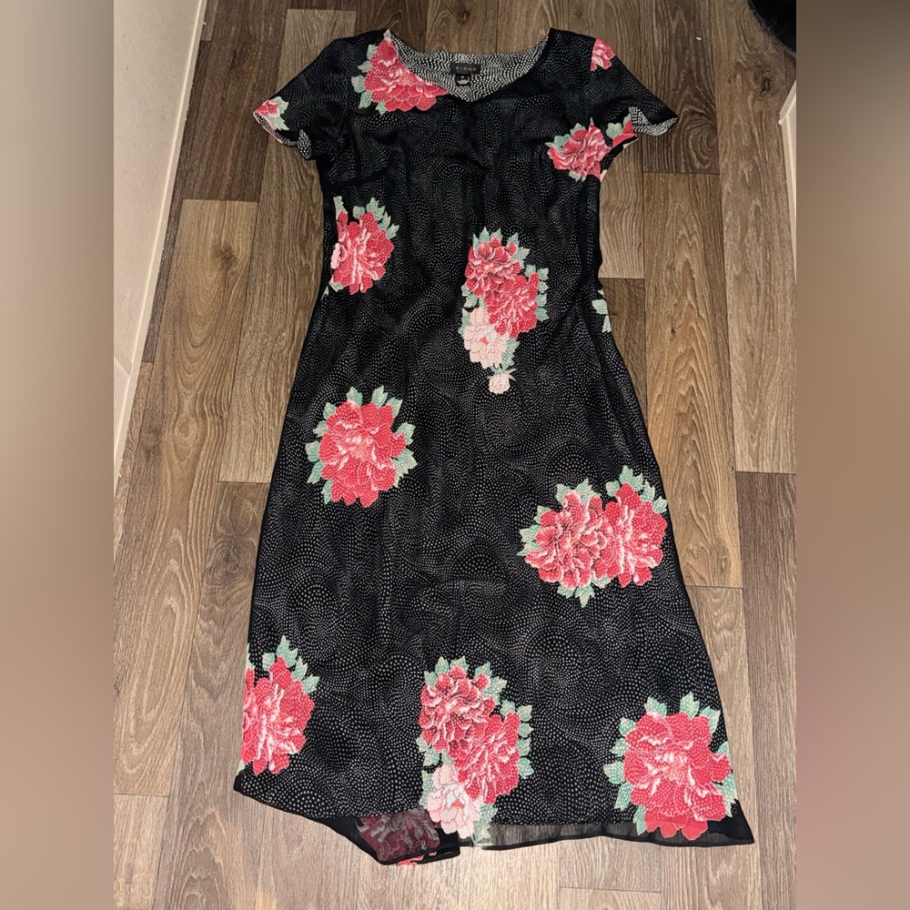 Virgo Black Short Sleeve Floral Maxi Dress Size 14